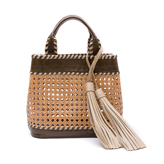 BOLSA TOTE PALHA  SEXTAVADA MÉDIA MAXI CROCO OLIVA