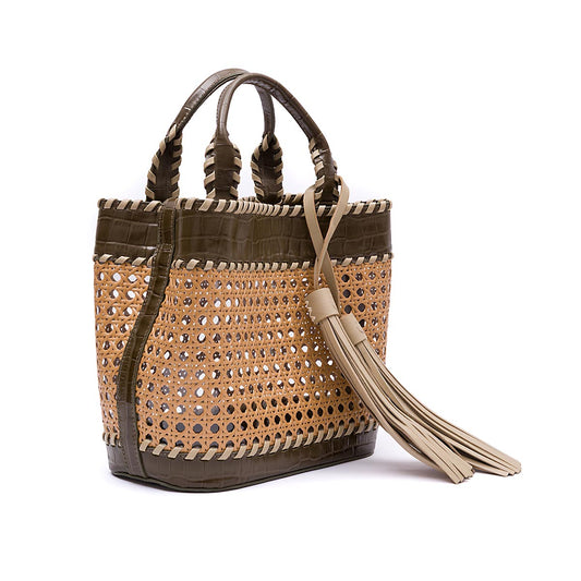 BOLSA TOTE PALHA  SEXTAVADA MÉDIA MAXI CROCO OLIVA