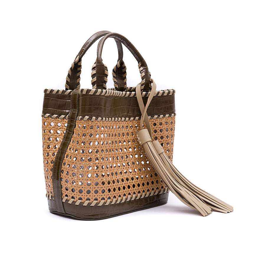 BOLSA TOTE PALHA  SEXTAVADA MÉDIA MAXI CROCO OLIVA