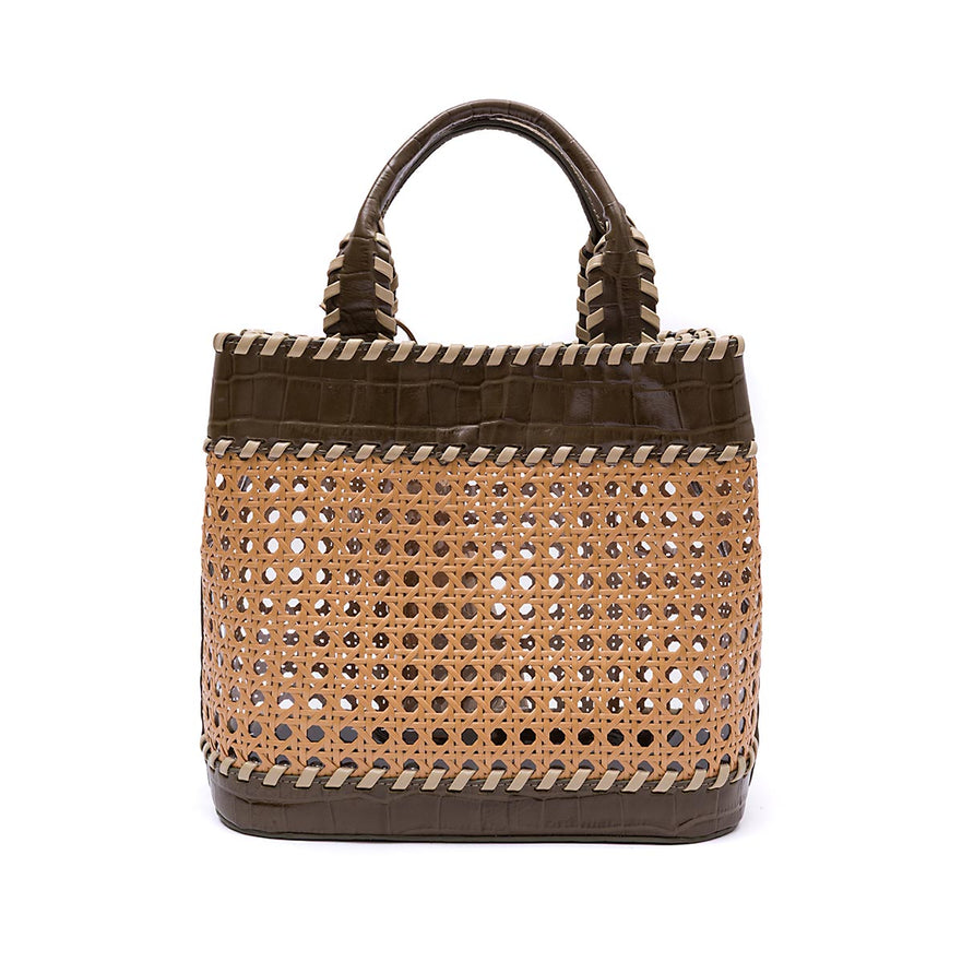 BOLSA TOTE PALHA  SEXTAVADA MÉDIA MAXI CROCO OLIVA