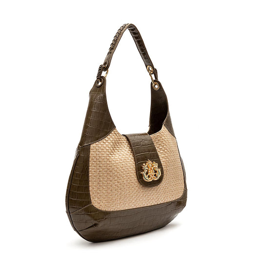 BOLSA MOON MAXI CROCO OLIVA PALHA DAMIER NATURAL