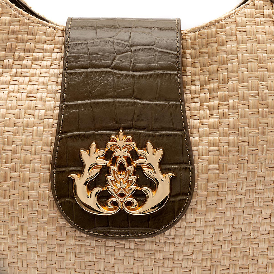 BOLSA MOON MAXI CROCO OLIVA PALHA DAMIER NATURAL