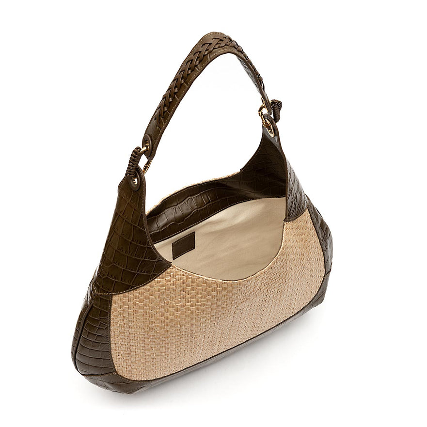 BOLSA MOON MAXI CROCO OLIVA PALHA DAMIER NATURAL