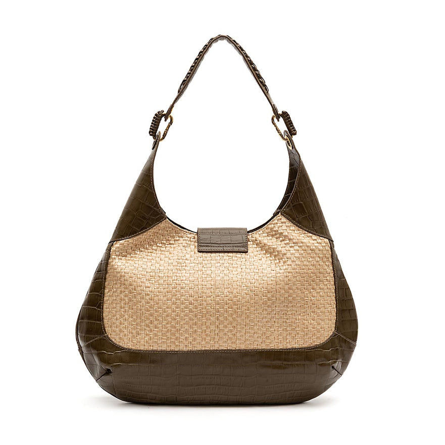 BOLSA MOON MAXI CROCO OLIVA PALHA DAMIER NATURAL