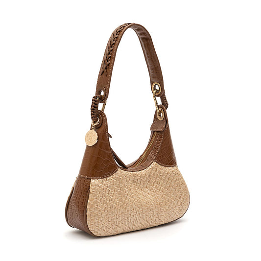 BOLSA MOON HOBO NEW CROCO AVELÃ PALHA DAMIER NATURAL