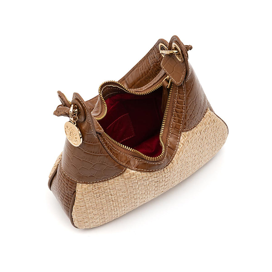 BOLSA MOON HOBO NEW CROCO AVELÃ PALHA DAMIER NATURAL
