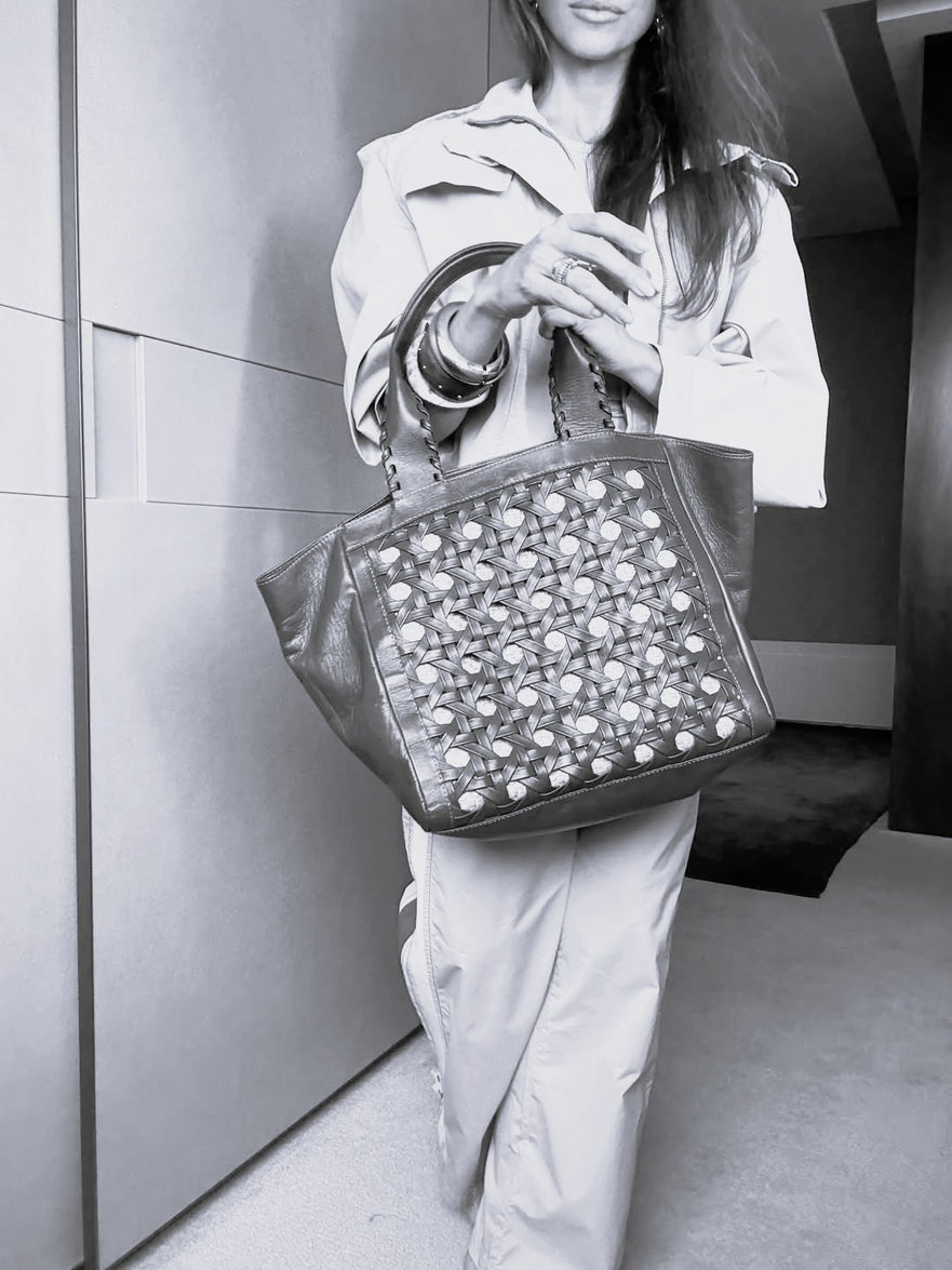 BOLSA TOTE TRESSÊ MAXI SOFT AVELÃ PALHA DAMIER NATURAL