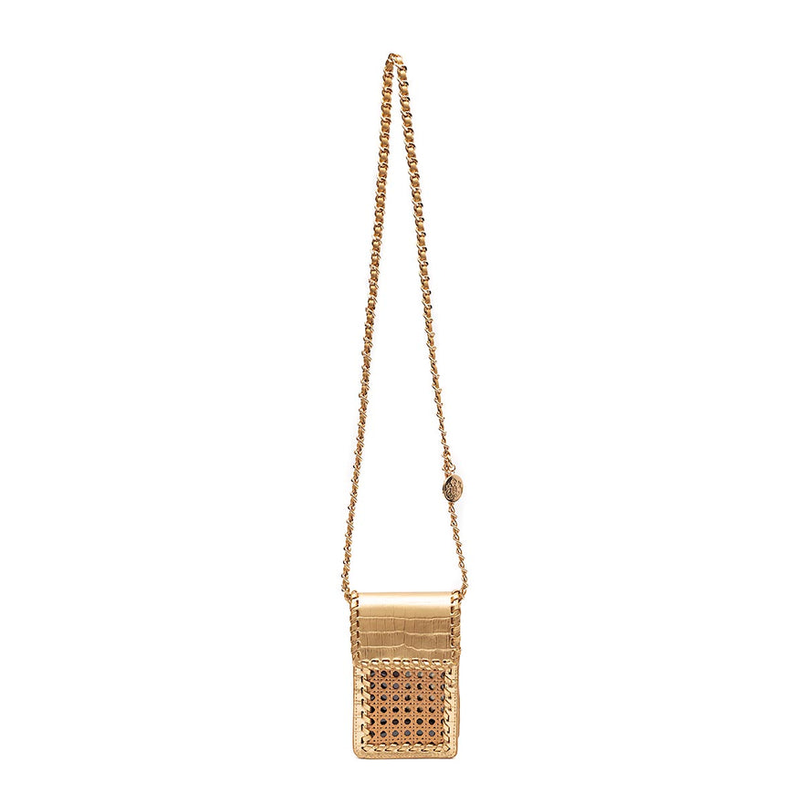 MINI POUCH PALHA SEXTAVADA NEW CROCO NEW GOLD