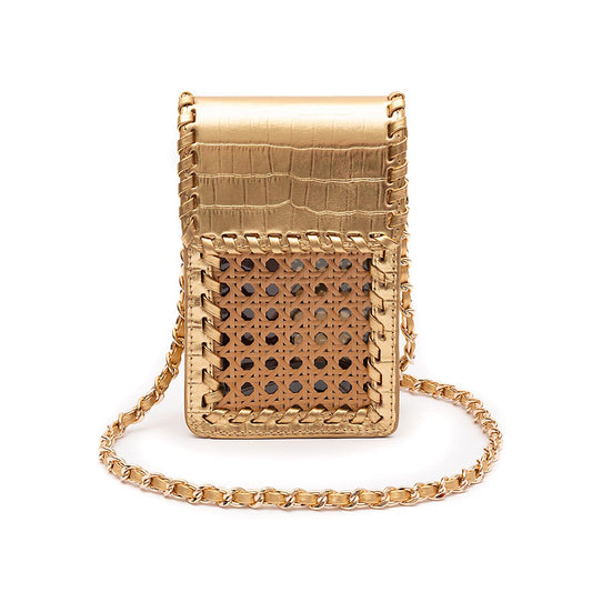 MINI POUCH PALHA SEXTAVADA NEW CROCO NEW GOLD