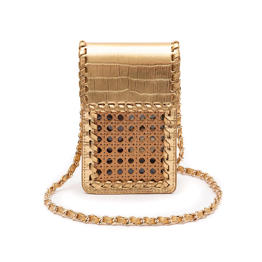 MINI POUCH PALHA SEXTAVADA NEW CROCO NEW GOLD