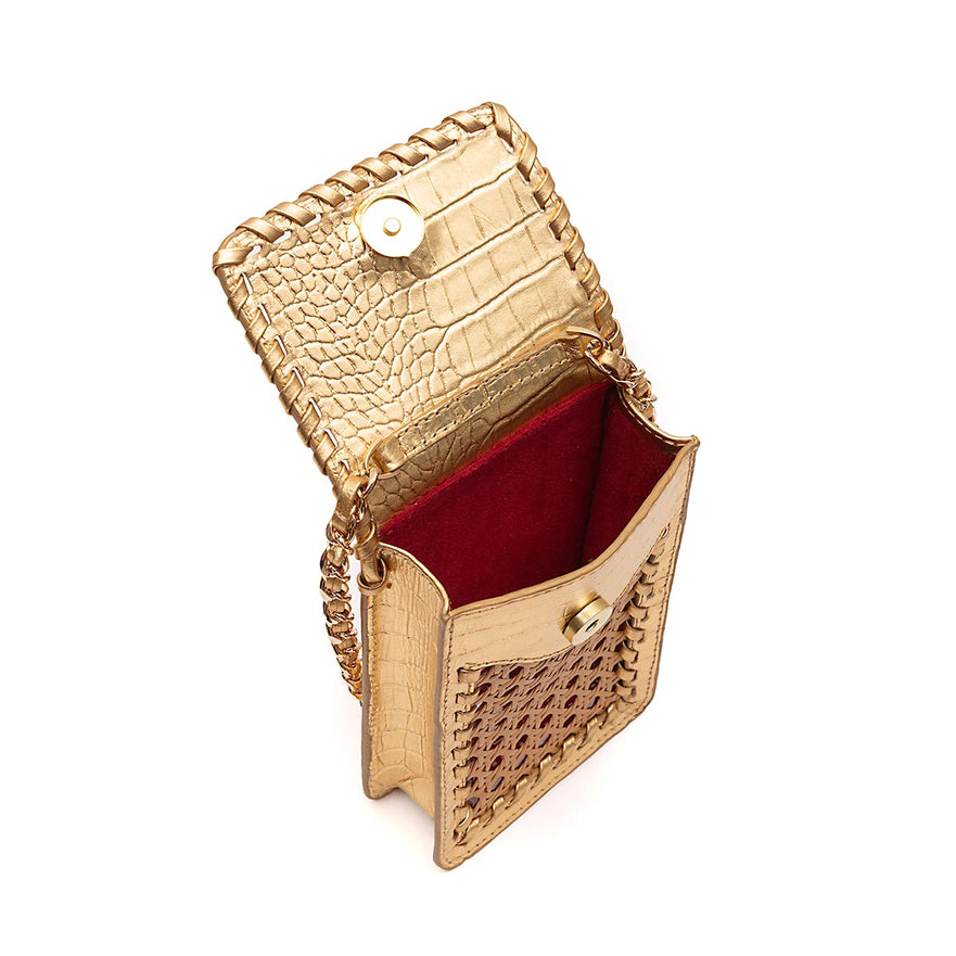 MINI POUCH PALHA SEXTAVADA NEW CROCO NEW GOLD