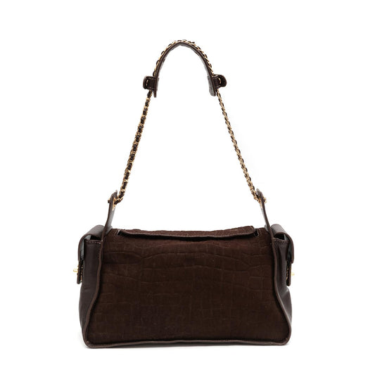 BOLSA ANNE HOBO COURO CAMURÇA CAFÉ OURO