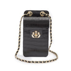 POUCH ANNE COM TAMPA EM COURO NEW CROCO PRETA OURO