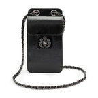 POUCH ANNE COM TAMPA EM COURO GLOSS PRETO ONIX