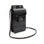 POUCH ANNE COM TAMPA EM COURO GLOSS PRETO ONIX