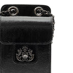 POUCH ANNE COM TAMPA EM COURO GLOSS PRETO ONIX