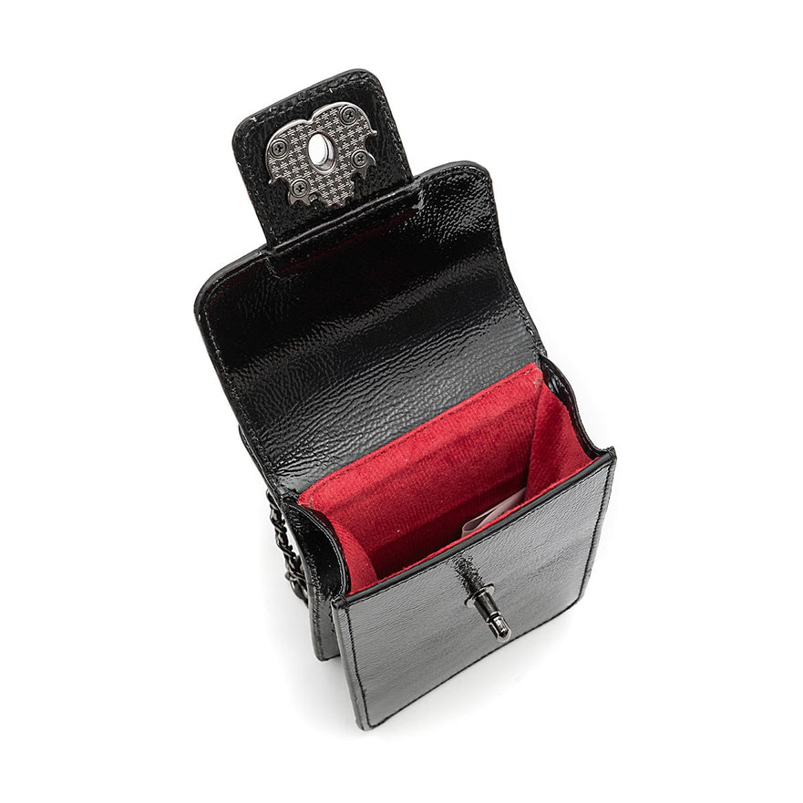 POUCH ANNE COM TAMPA EM COURO GLOSS PRETO ONIX