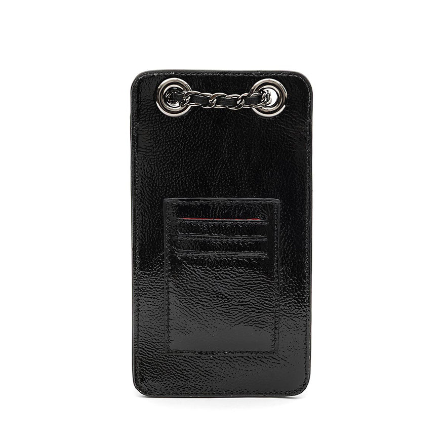 POUCH ANNE COM TAMPA EM COURO GLOSS PRETO ONIX
