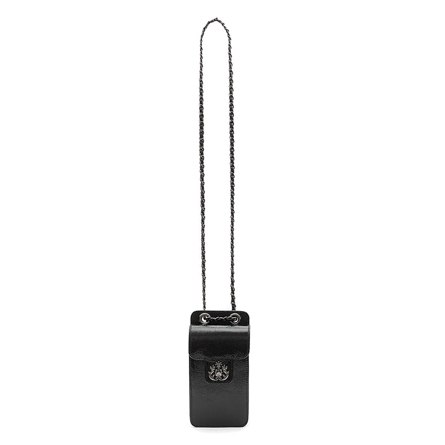 POUCH ANNE COM TAMPA EM COURO GLOSS PRETO ONIX