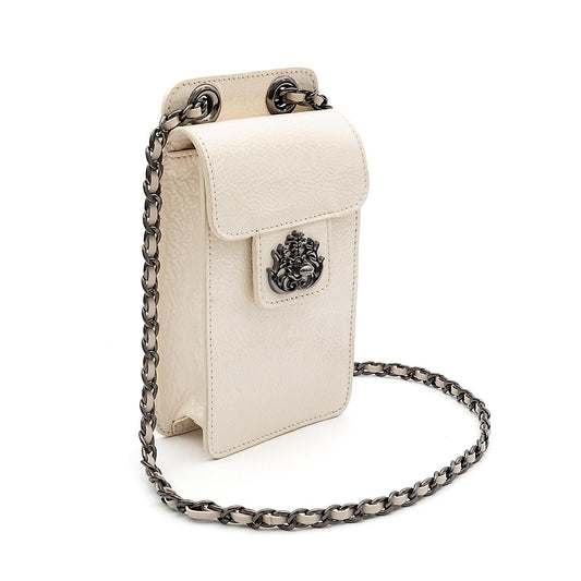POUCH ANNE COM TAMPA EM COURO GLOSS VANILLA ONIX