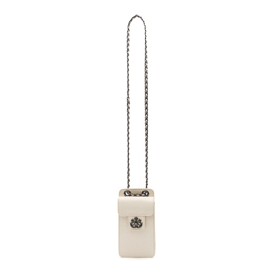 POUCH ANNE COM TAMPA EM COURO GLOSS VANILLA ONIX