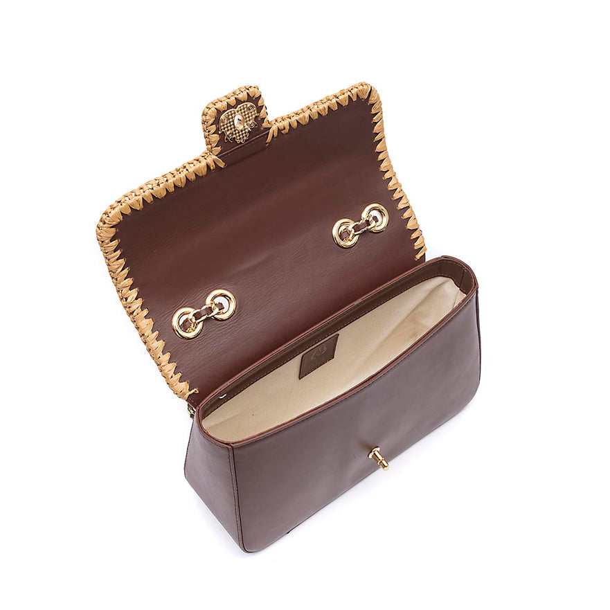 BOLSA ANNE JUMBO COURO WHASHED PINHÃO CROCHÊ NATURAL