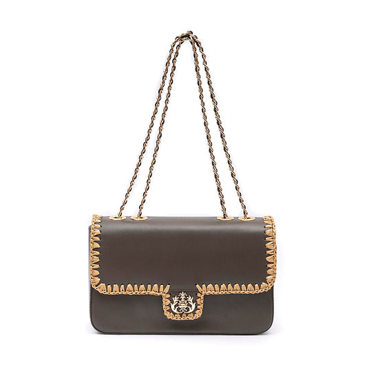 BOLSA ANNE JUMBO COURO WASHED OLIVA CROCHÊ NATURAL
