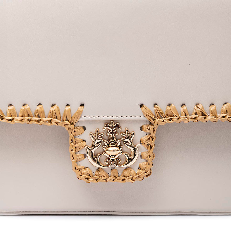BOLSA ANNE JUMBO COURO WASHED CHANTILLY CROCHÊ NATURAL