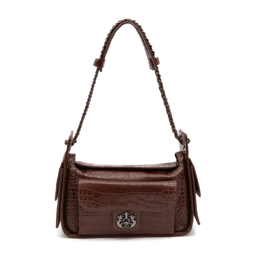 BOLSA ANNE HOBO MULTIPOCKETS MÉDIA MAXI CROCO BROWNIE ONIX