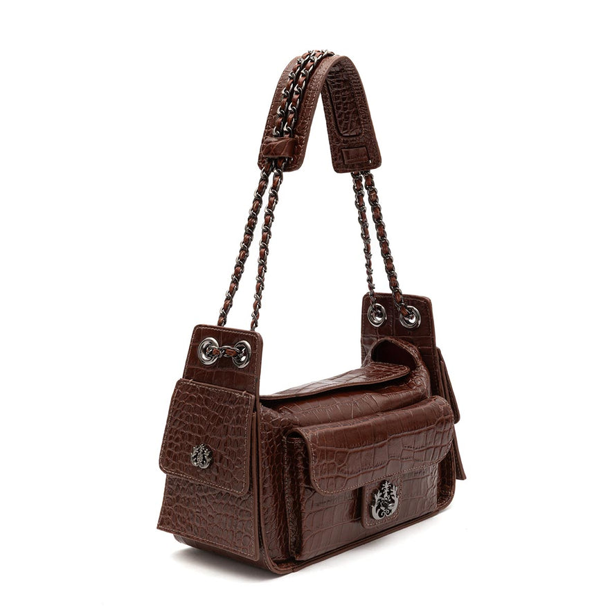 BOLSA ANNE HOBO MULTIPOCKETS MÉDIA MAXI CROCO BROWNIE ONIX