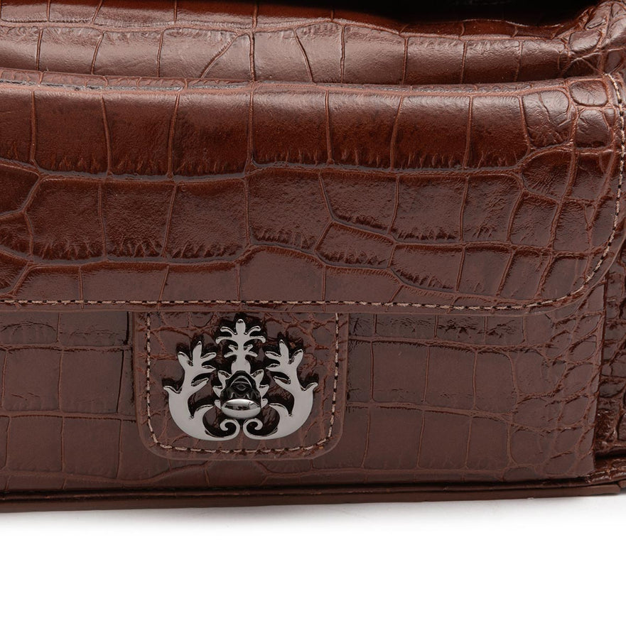BOLSA ANNE HOBO MULTIPOCKETS MÉDIA MAXI CROCO BROWNIE ONIX