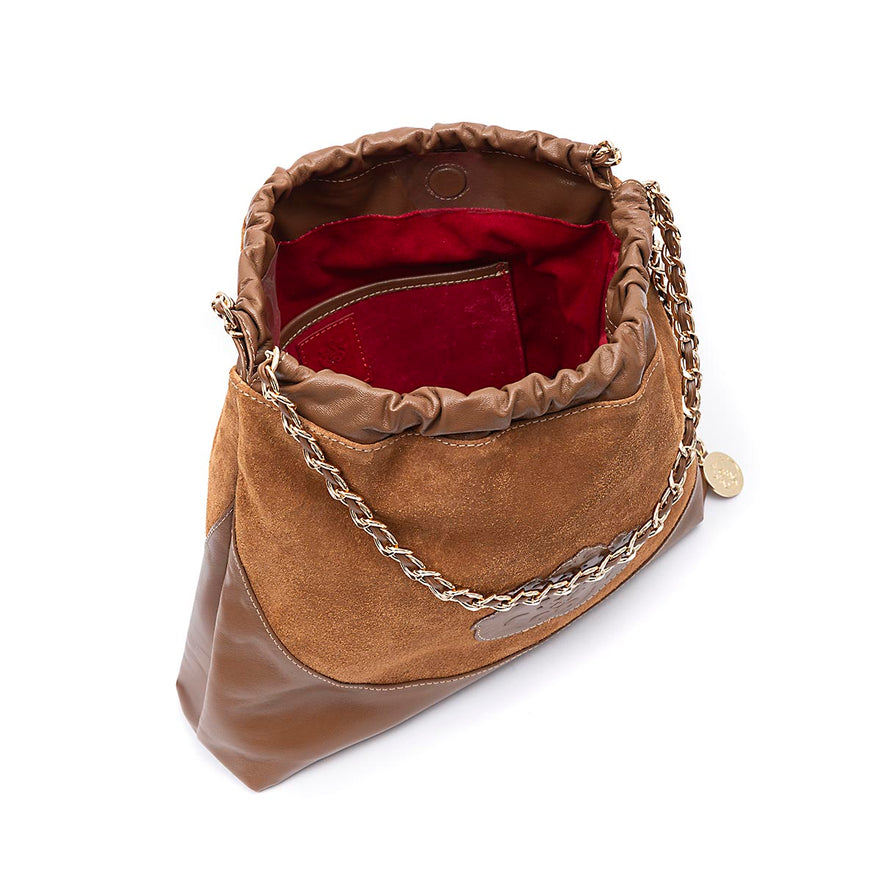BOLSA DAYSE CROSSBODY PEQUENA CAMURÇA AVELÃ OURO