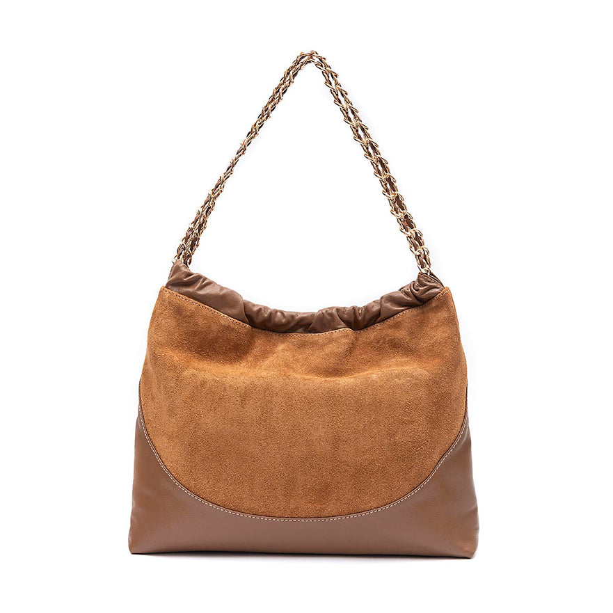 BOLSA DAYSE CROSSBODY PEQUENA CAMURÇA AVELÃ OURO