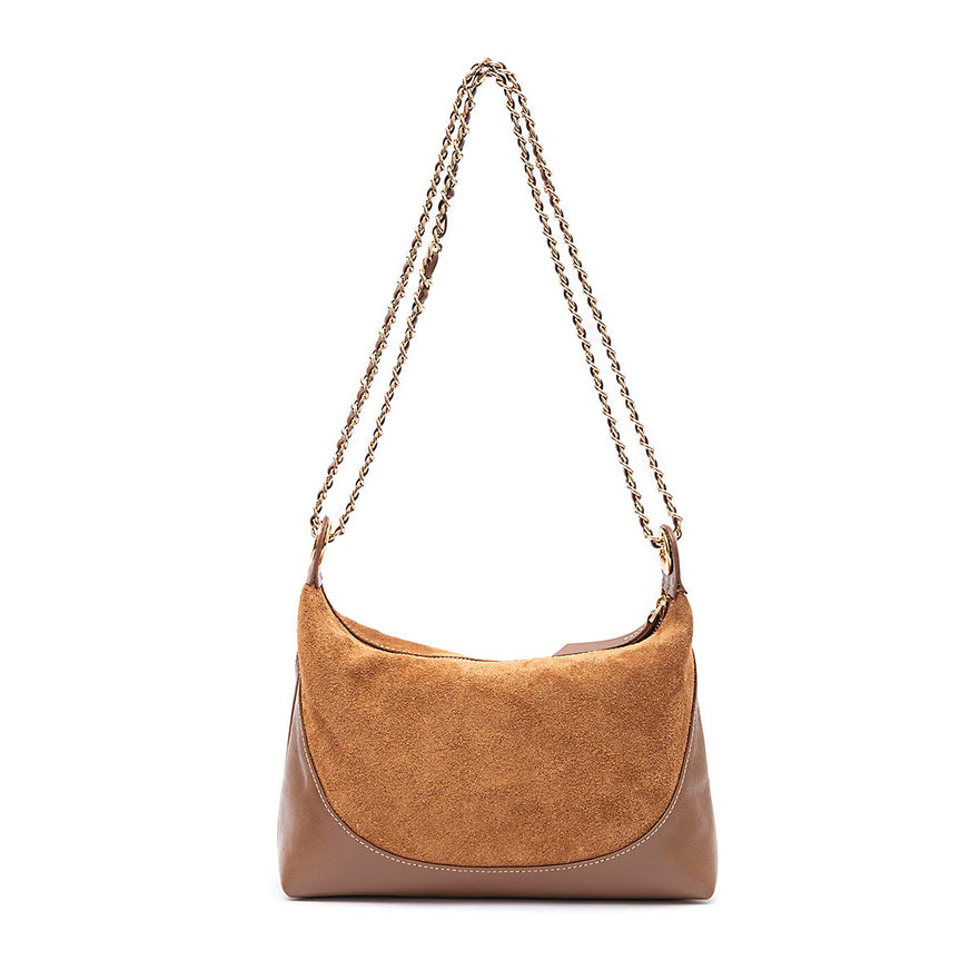 BOLSA DAYSE CROSSBODY PEQUENA CAMURÇA AVELÃ OURO