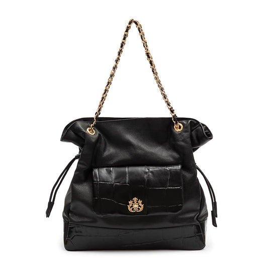 BOLSA MAXI TOTE DAHLIA COURO CAIMAN PRETO OURO