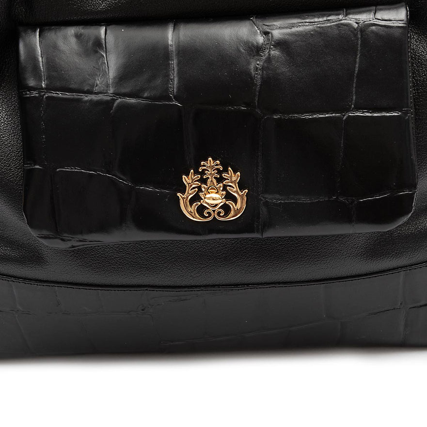 BOLSA MAXI TOTE DAHLIA COURO CAIMAN PRETO OURO