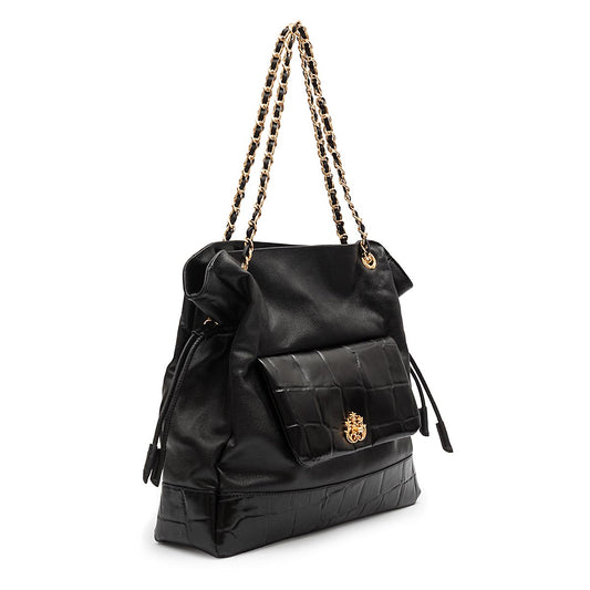 BOLSA MAXI TOTE DAHLIA COURO CAIMAN PRETO OURO