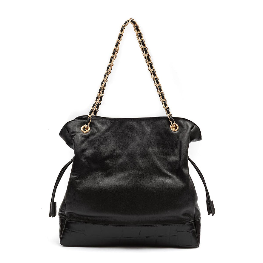 BOLSA MAXI TOTE DAHLIA COURO CAIMAN PRETO OURO