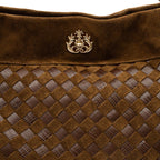 BOLSA TOTE TRESSÊ COURO CAMURÇA MASCAVO OURO