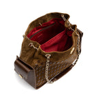 BOLSA TOTE TRESSÊ COURO CAMURÇA MASCAVO OURO
