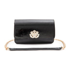 BOLSA CARTEIRA FOREVER IN  LOVE COURO GLOSS PRETO COM FECHO CRISTAL/ OURO