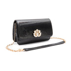 BOLSA CARTEIRA FOREVER IN  LOVE COURO GLOSS PRETO COM FECHO CRISTAL/ OURO