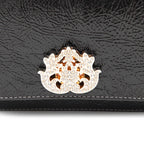 BOLSA CARTEIRA FOREVER IN  LOVE COURO GLOSS PRETO COM FECHO CRISTAL/ OURO