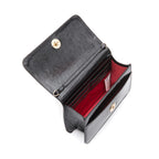 BOLSA CARTEIRA FOREVER IN  LOVE COURO GLOSS PRETO COM FECHO CRISTAL/ OURO