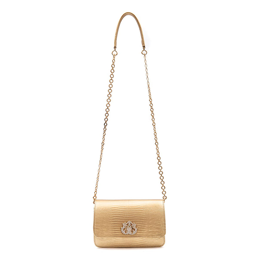 BOLSA CARTEIRA FOREVER IN LOVE LIZARD OURO COM FECHO CRISTAL/ OURO