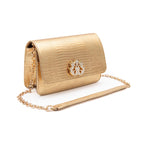 BOLSA CARTEIRA FOREVER IN LOVE LIZARD OURO COM FECHO CRISTAL/ OURO