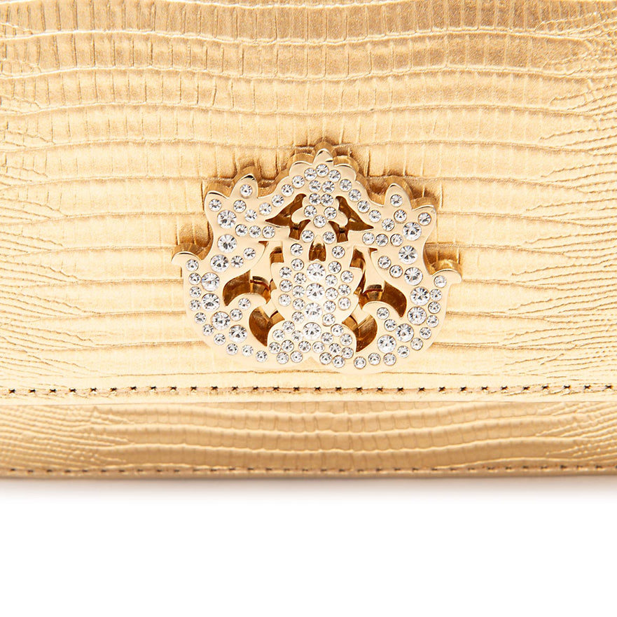 BOLSA CARTEIRA FOREVER IN LOVE LIZARD OURO COM FECHO CRISTAL/ OURO