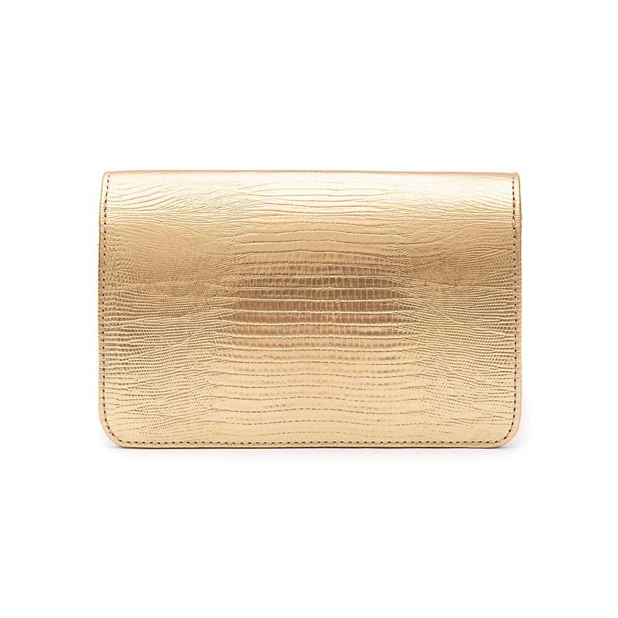 BOLSA CARTEIRA FOREVER IN LOVE LIZARD OURO COM FECHO CRISTAL/ OURO