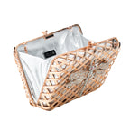 BOLSA CLUTCH METAL TRAMA COM LIBÉLULA EM CRISTAIS OURO ROSA