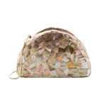 BOLSA CLUTCH MADREPÉROLA MEIA LUA FURTA ROSE